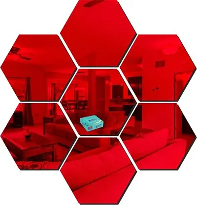 HAPPINY Acrylic Mirror Wall Stickers 7 Hexagon (10.5 x 12.1 cm)