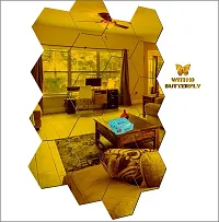 Classic 20 Hexagon With 10 Butterfly Golden Acrylic Mirror Wall Sticker|Mirror For Wall|Mirror Stickers For Wall|Wall Mirror|Flexible Mirror|3D Mirror Wall Stickers|Wall Sticker Cp-240-thumb1