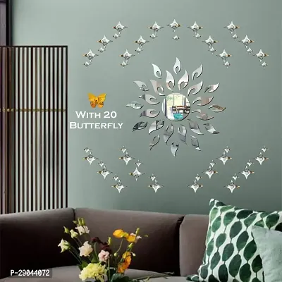 Classic Sun Flame 25 Small 25 Large Star Silver With 20 Butterfly Golden Acrylic Mirror Wall Sticker|Mirror For Wall|Mirror Stickers For Wall|Wall Mirror|Flexible Mirror|3D Mirror Wall Stickers|Wall Sticker Cp-206-thumb3