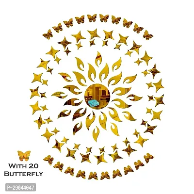 Classic Sun Flame 25 Small 25 Large Star With 20 Butterfly Golden Acrylic Mirror Wall Sticker|Mirror For Wall|Mirror Stickers For Wall|Wall Mirror|Flexible Mirror|3D Mirror Wall Stickers|Wall Sticker Cp-180-thumb2