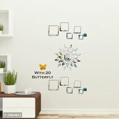 Classic Sun Flame 12 Square Silver With 20 Butterfly Golden Acrylic Mirror Wall Sticker|Mirror For Wall|Mirror Stickers For Wall|Wall Mirror|Flexible Mirror|3D Mirror Wall Stickers|Wall Sticker Cp-146-thumb3