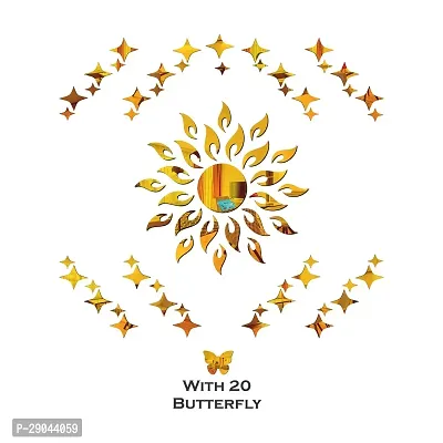 Classic Sun Flame 25 Small 25 Large Star With 20 Butterfly Golden Acrylic Mirror Wall Sticker|Mirror For Wall|Mirror Stickers For Wall|Wall Mirror|Flexible Mirror|3D Mirror Wall Stickers|Wall Sticker Cp-192-thumb2