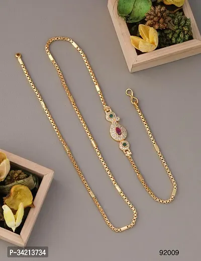 CUTE GOLD One Gram Micro Gold Plated Traditional Designer American Diamond Stone Mugappu Chain for Women  Girls-thumb0