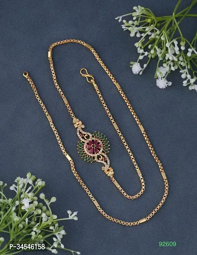 0 Gram Micro Gold Plated Traditional Ruby AD Stone Mugappu Chain for Women and Girls (LET/MC1129)-thumb0