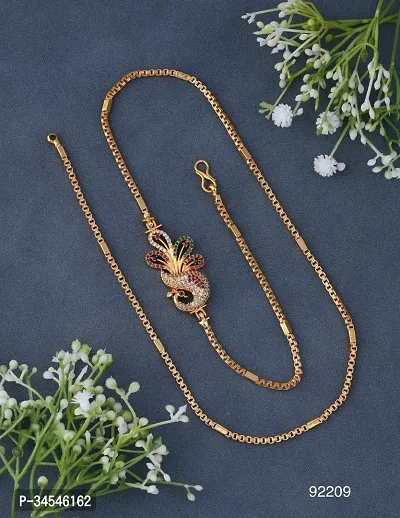 One Gram Micro Gold Plated Traditional Designer AD Stone Mugappu Chain for Women  Girls-thumb0