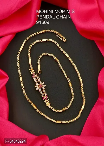 One Gram Micro Gold Plated Traditional Designer AD Stone Mugappu Chain for Women  Girls-thumb0