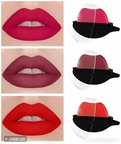 Lip shape Lipstick Apple Design Matte Lipstick Pack Of 3  Multicolor 15 g-thumb0