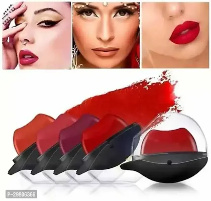 Lip Shape Apple Design Waterproof Matte Lipstick Pack Of 4  Multicolor 20g