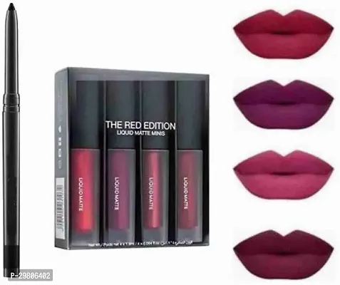 Sensational Liquid Matte Oil Based 4 Pcs Lipstick With Smudge Kajal Multicolor 18.5 ml