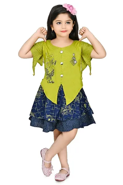 Girls Multicolor Rayon Two Part Frock For Festive &amp; Party Wear