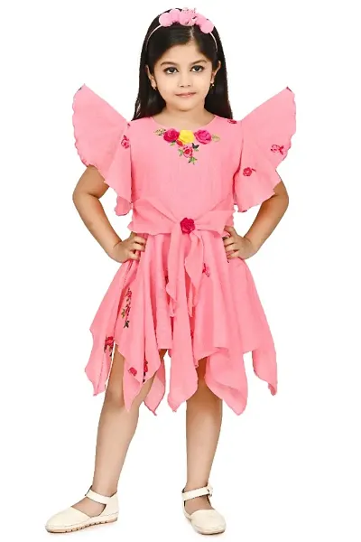 Girls Beautiful Cotton Blend Frock For Festive &amp; Party Wear