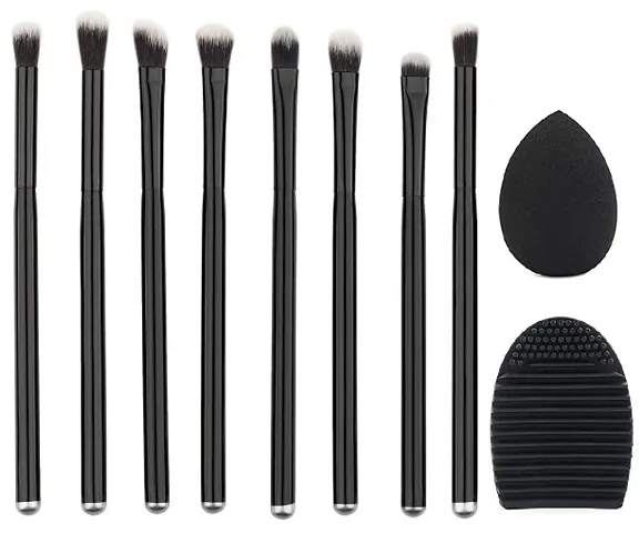 QEQEQ  8pcs Eyeshadow Brush Set, Professional Eye Makeup Brushes for Eyeshadow Eyebrow Eyeliner Blending Blooming Shading Crease Concealer, Soft Eyeshadow Brushes with Makeup Brush cleaner and Sponge