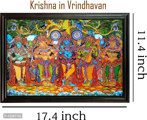 Lord Krishna Mural Painting laminated Print With Wood Frame (17.4 X 11.4) inch Digital Reprint-thumb3