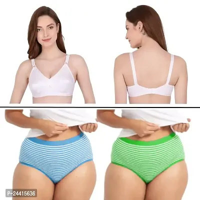 Vesy Women Bra Panty Set Solid Colors Cotton Line Pattern Full Coverage Plus Size Multicolor Lingerie Set (Pack of 2) (D, Green Blue, 50)-thumb0