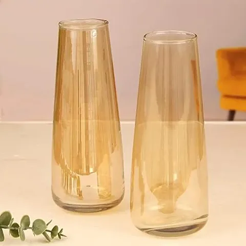 Elegant Golden Glass Flower Vase for Home Office Decor (Pack of 2)