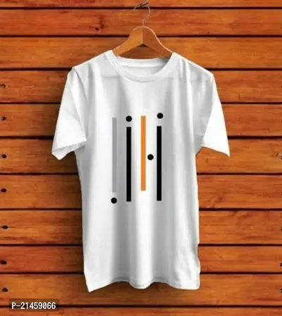 Classic White Polyester Printed Round Neck Tees For Men