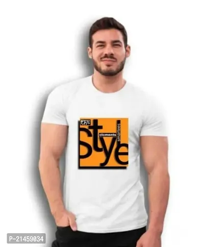 Classic White Polyester Printed Round Neck Tees For Men