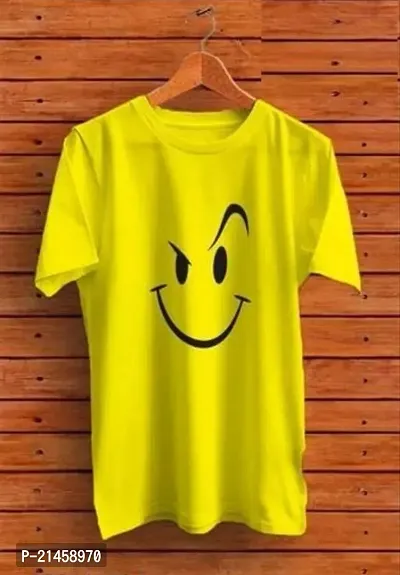 Classic Yellow Polyester Printed Round Neck Tees For Men-thumb0