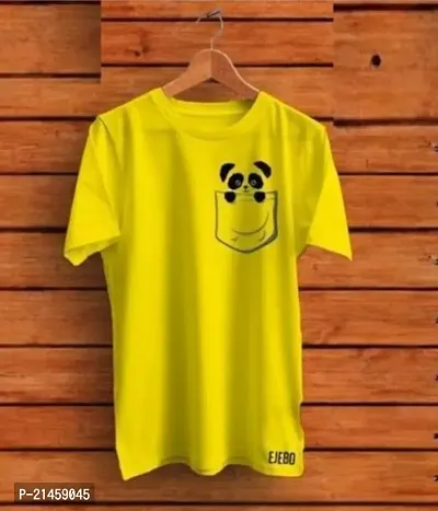 Classic Yellow Polyester Printed Round Neck Tees For Men