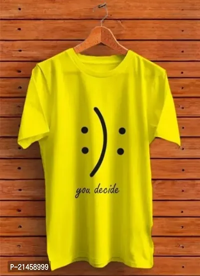 Classic Yellow Polyester Printed Round Neck Tees For Men