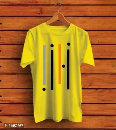 Classic Yellow Polyester Printed Round Neck Tees For Men