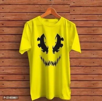 Classic Yellow Polyester Printed Round Neck Tees For Men