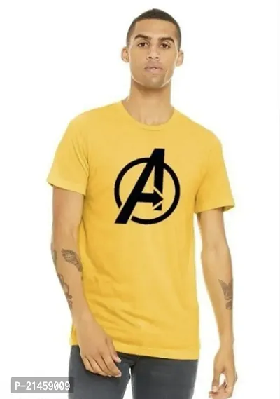 Classic Yellow Polyester Printed Round Neck Tees For Men