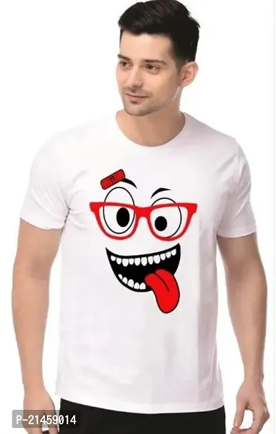 Classic White Polyester Printed Round Neck Tees For Men