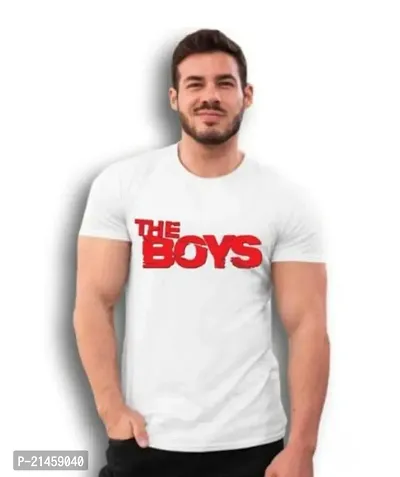 Classic White Polyester Printed Round Neck Tees For Men