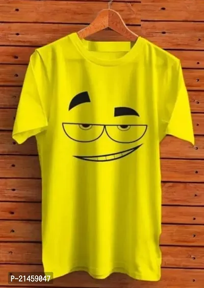 Classic Yellow Polyester Printed Round Neck Tees For Men