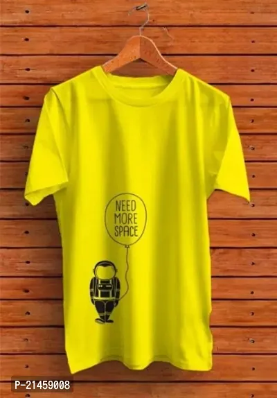 Classic Yellow Polyester Printed Round Neck Tees For Men