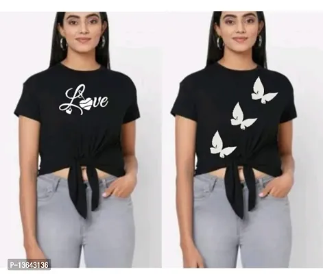 Trendy Pretty Black Casual Crop Top For Women And Girls - Pack Of 2