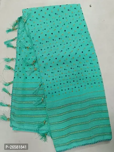 Stylish Chiffon Sea Green Printed Saree with Blouse piece For Women-thumb0