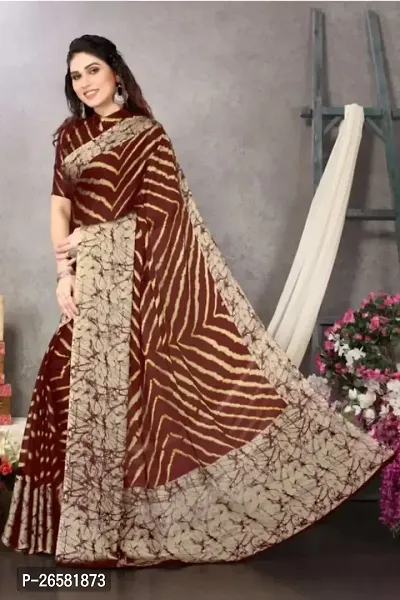 Stylish Art Silk Brown Printed Saree with Blouse piece For Women-thumb0