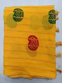 Stylish Chiffon Yellow Printed Saree with Blouse piece For Women-thumb1