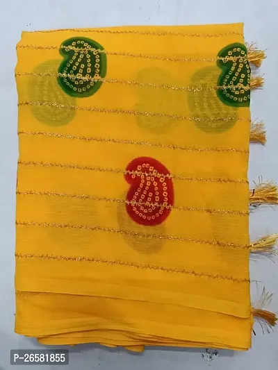 Stylish Chiffon Yellow Printed Saree with Blouse piece For Women-thumb2