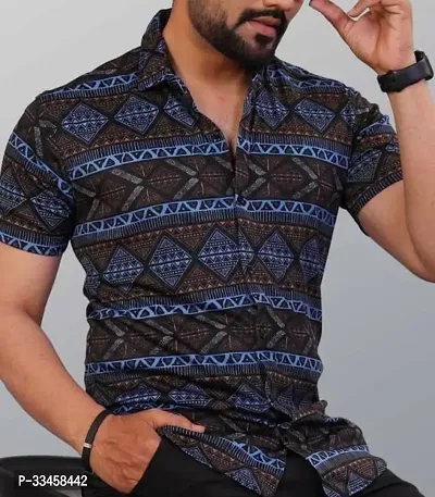 Stylish Multicoloured Cotton Printed  Short Sleeves Casual Shirt For Men-thumb0