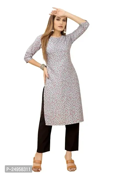 SEEWAN SUTRA A-Line Grey Printed Crepe Kurta | NVYACRP010S_P