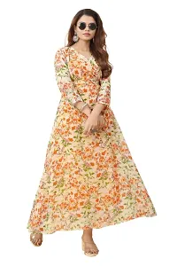 Seewan Sutra Women Three-Quarter Sleeves V Neck Neck Floral Printed Georgette Kurti with Inner-thumb3