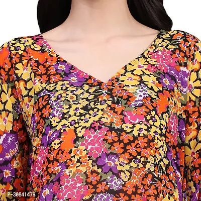 Stylish Multicoloured Crepe Floral Printed Kaftan Dress For Women-thumb5