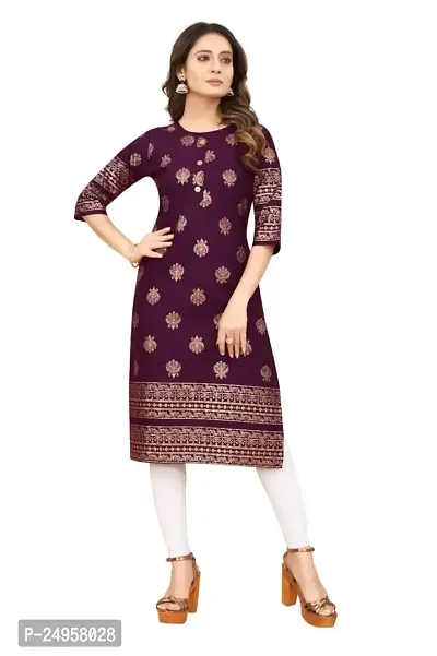 SEEWAN SUTRA A-Line Purple Foil Print Cotton Kurta | NVYACTN12S_P