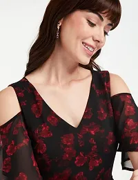 Seewan Sutra Women Short Sleeves V Neck Neck Floral Printed Georgette Kurti with The Inner-thumb4