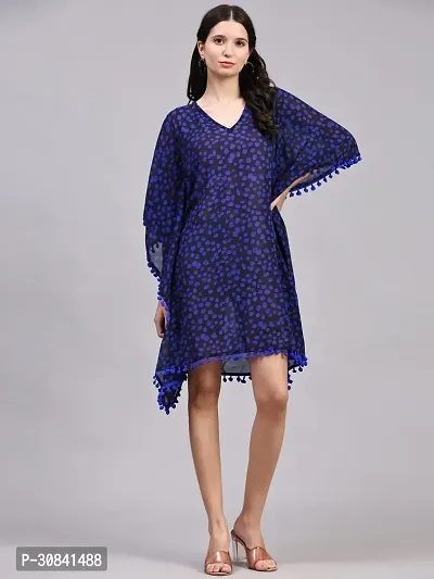 Stylish Blue Crepe Polka Dots Kaftan Dress For Women-thumb0