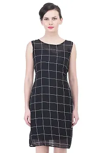 Stylish Black Cotton Blend Checked Maxi Dress For Women-thumb1