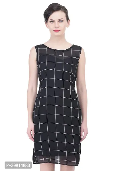 Stylish Black Cotton Blend Checked Maxi Dress For Women-thumb2