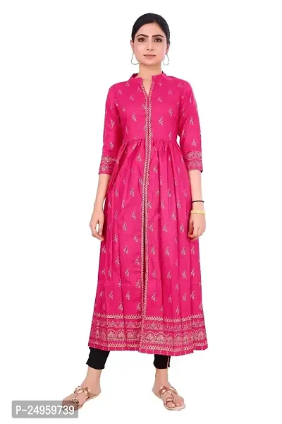 SEEWAN SUTRA A-Line Pink Foil Print Cotton Kurta | NVYACTN47M_P-thumb0