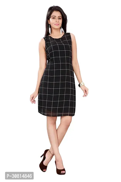 Stylish Black Cotton Blend Checked Maxi Dress For Women