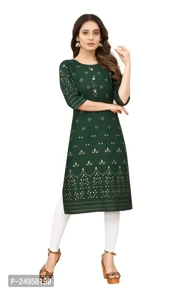 SEEWAN SUTRA A-Line Green Foil Print Cotton Kurta | NVYACTN17S_P-thumb0