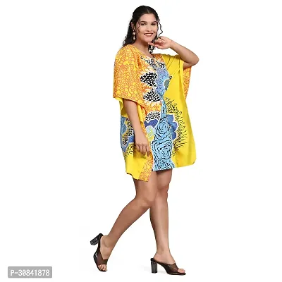 Stylish Lemon Yellow Crepe Abstract Print Kaftan Dress For Women-thumb3