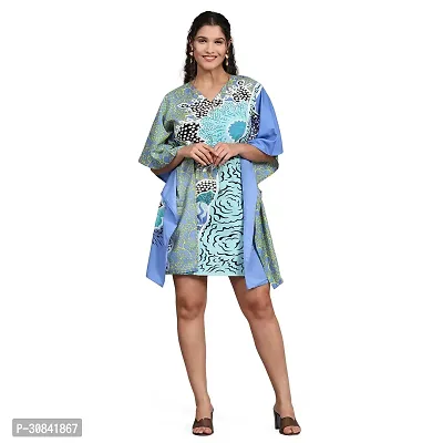 Stylish Blue Crepe Abstract Print Kaftan Dress For Women-thumb0